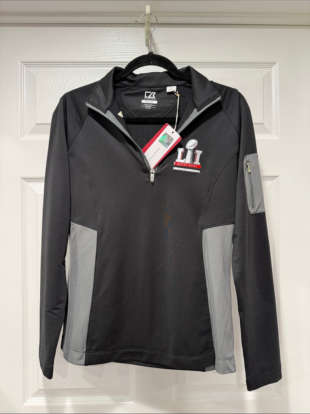 Cutter & Buck Ladies Super Bowl LI Black and Gray Quarter-Zip Lightweight Jacket